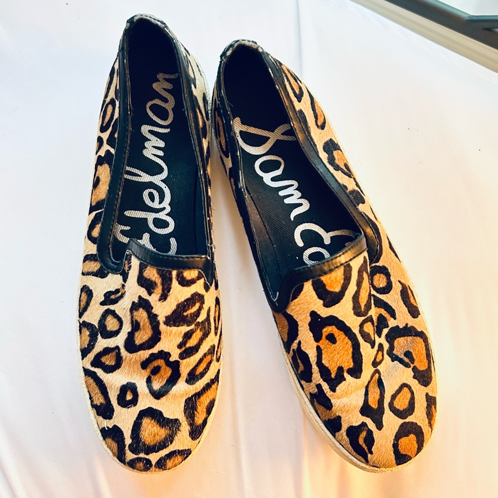 Sam Edelman Becker Leopard Print Calf Hair Slip On Sneaker Tennis shoes size 7.5